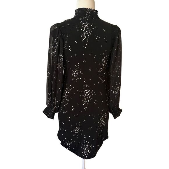 WHBM Black and White Starry Dress with Sheer Sleeves. NEW w/ Tags. Size XXSP. - Picture 1 of 15